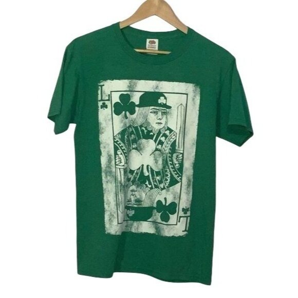 Vintage Green Playing Card Graphic T-Shirt By Fruit Of The Loom - Picture 1 of 2